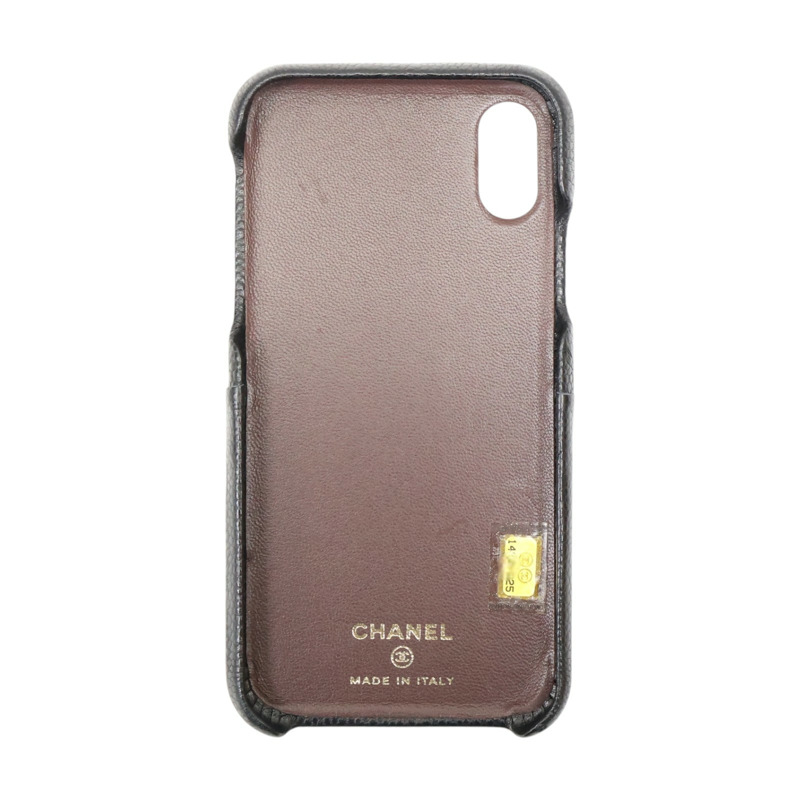 黑色 荔枝紋 牛皮 iphone X/XS 手機殼【CHANEL 香奈兒】 A83565-1