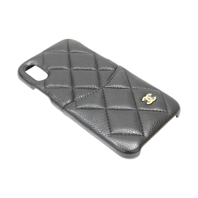 黑色 荔枝紋 牛皮 iphone X/XS 手機殼【CHANEL 香奈兒】 A83565-2