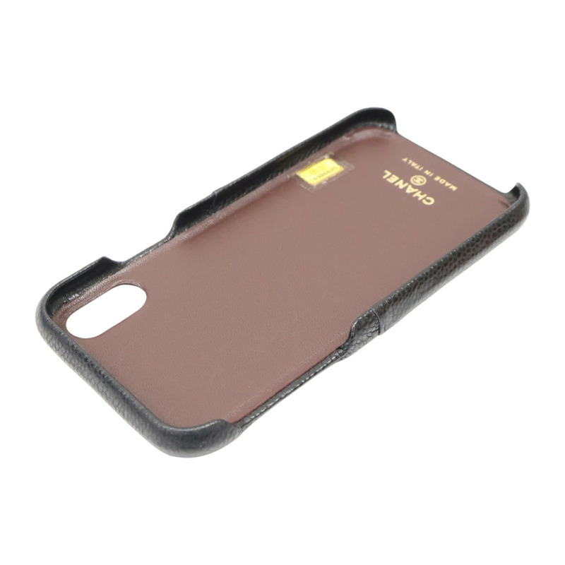 黑色 荔枝紋 牛皮 iphone X/XS 手機殼【CHANEL 香奈兒】 A83565-3