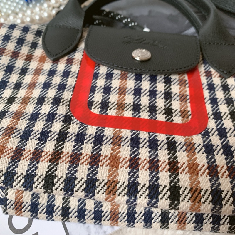 Longchamp XS 毛呢格紋手提側背包-1