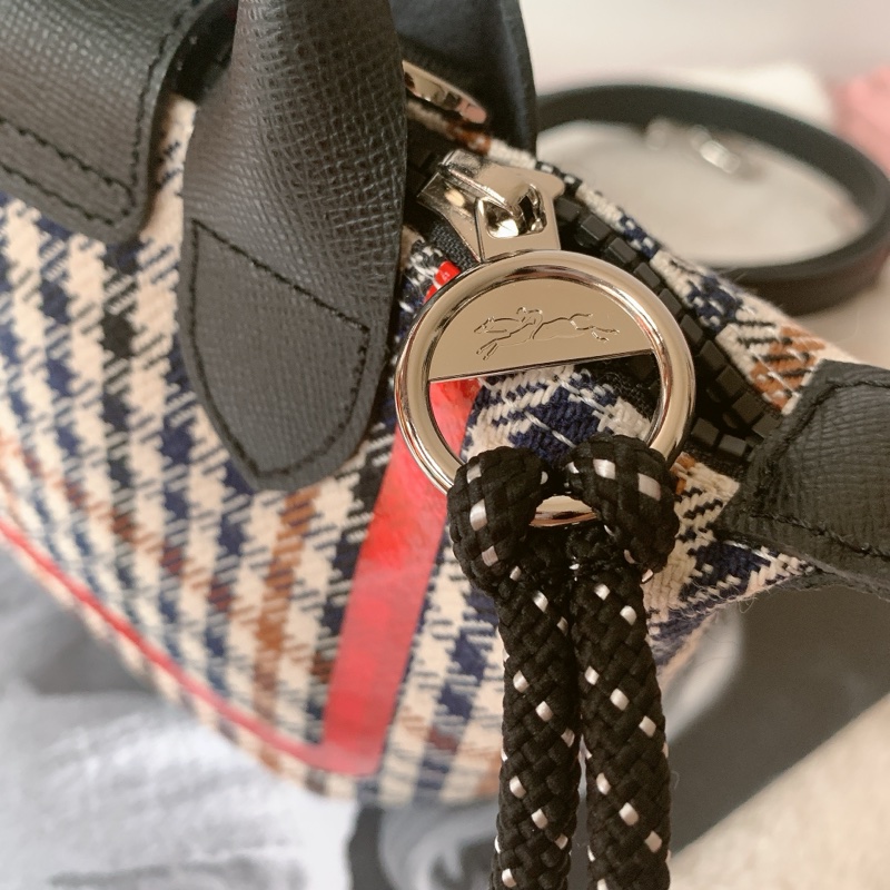 Longchamp XS 毛呢格紋手提側背包-4