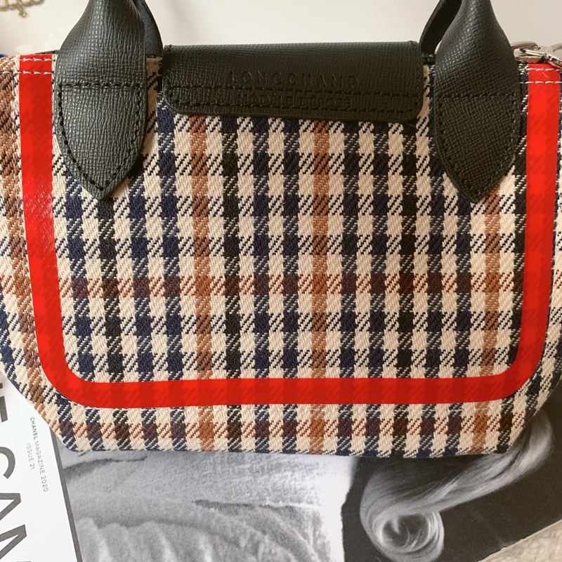 Longchamp XS 毛呢格紋手提側背包-5