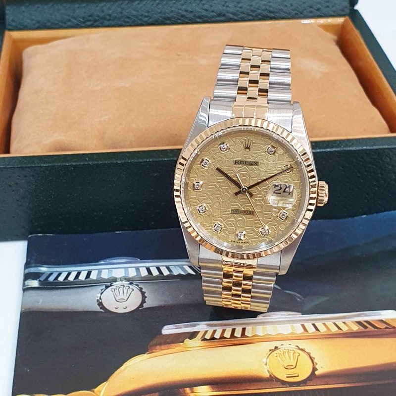 【大眾名錶】ROLEX 勞力士16233 Datejust 蠔式日誌DJ36 新包台 金色十鑽紀念面盤 大眾名錶G310-1