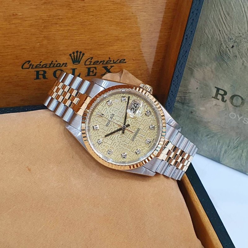 【大眾名錶】ROLEX 勞力士16233 Datejust 蠔式日誌DJ36 新包台 金色十鑽紀念面盤 大眾名錶G310-2