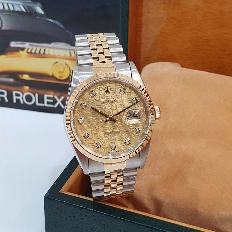 【大眾名錶】ROLEX 勞力士16233 Datejust 蠔式日誌DJ36 新包台 金色十鑽紀念面盤 大眾名錶G310-3