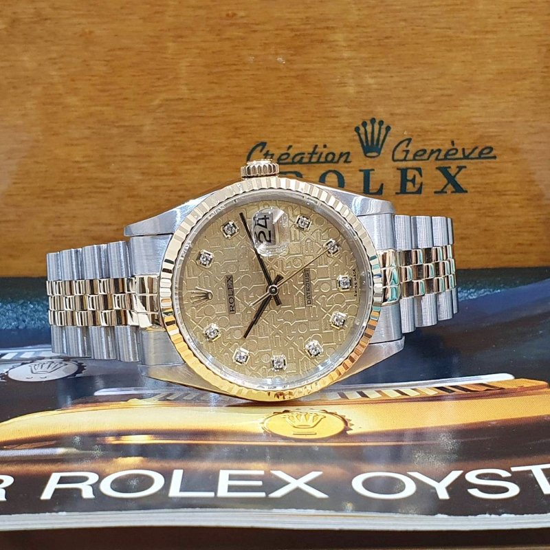 【大眾名錶】ROLEX 勞力士16233 Datejust 蠔式日誌DJ36 新包台 金色十鑽紀念面盤 大眾名錶G310-4