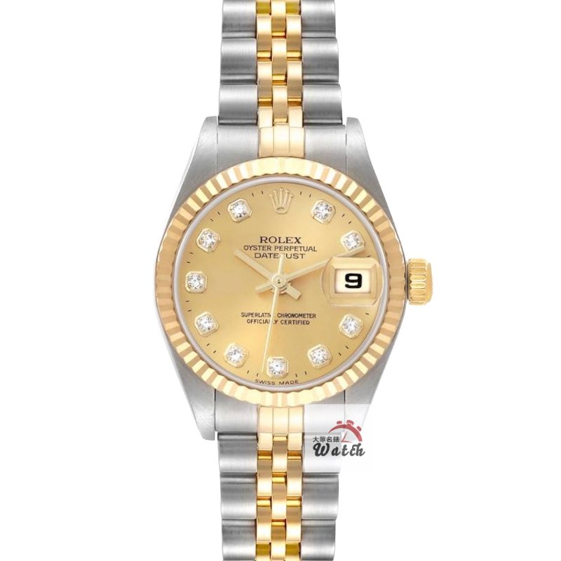 【大眾名錶】ROLEX 勞力士 79173 Datejust 蠔式日誌 蠔式女錶 新包台 金色十鑽面盤 大眾名錶G311-0