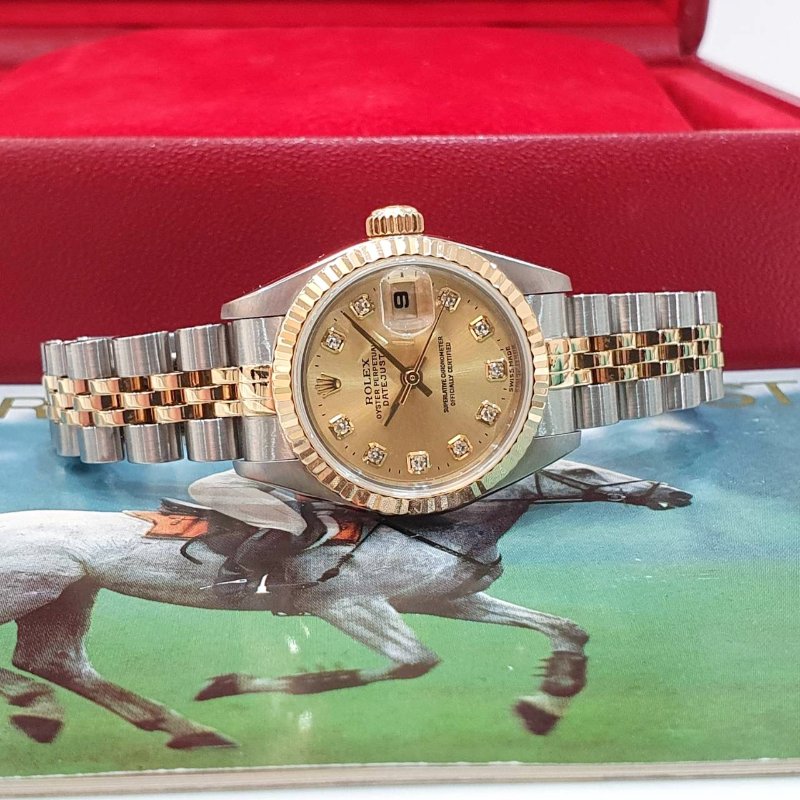 【大眾名錶】ROLEX 勞力士 79173 Datejust 蠔式日誌 蠔式女錶 新包台 金色十鑽面盤 大眾名錶G311-4