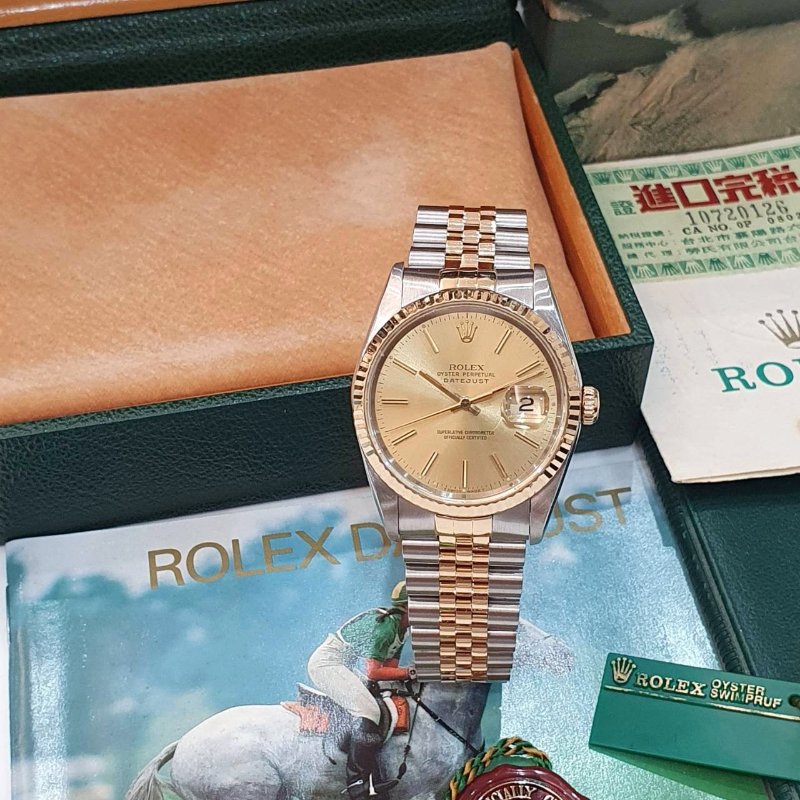 【大眾名錶】ROLEX 勞力士16233 Datejust 蠔式日誌 全配件 金色T柱面盤 台灣保單 大眾名錶B1350-1