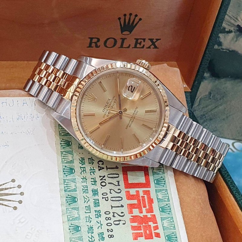 【大眾名錶】ROLEX 勞力士16233 Datejust 蠔式日誌 全配件 金色T柱面盤 台灣保單 大眾名錶B1350-2