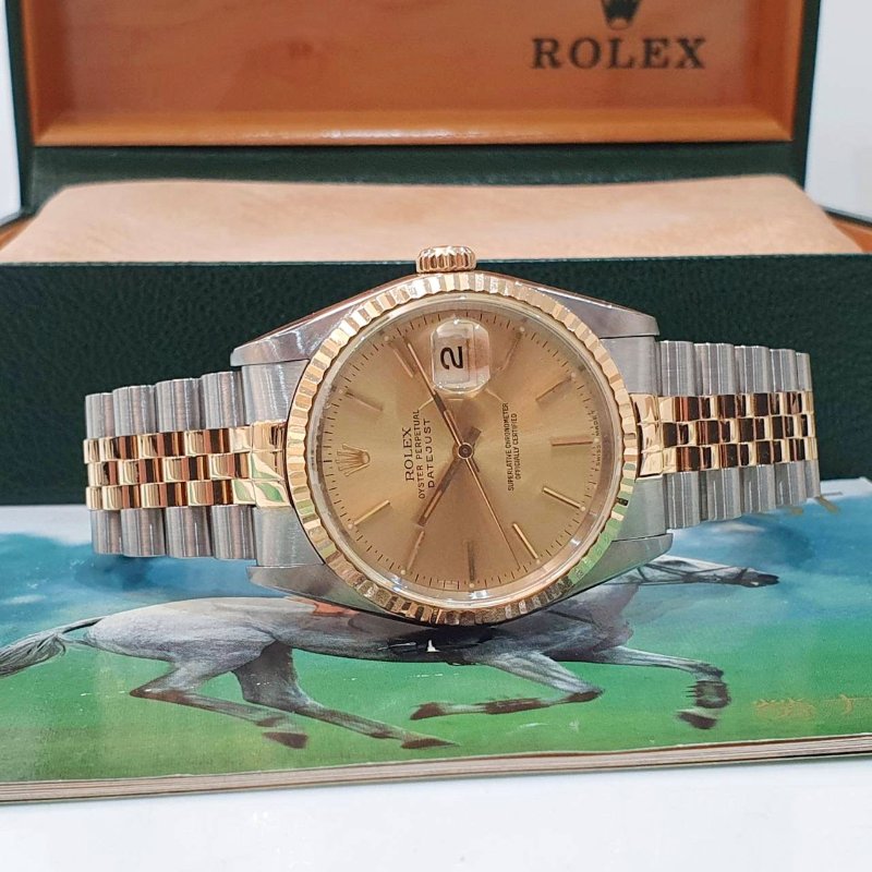【大眾名錶】ROLEX 勞力士16233 Datejust 蠔式日誌 全配件 金色T柱面盤 台灣保單 大眾名錶B1350-4