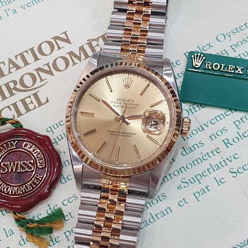 【大眾名錶】ROLEX 勞力士16233 Datejust 蠔式日誌 全配件 金色T柱面盤 台灣保單 大眾名錶B1350-5
