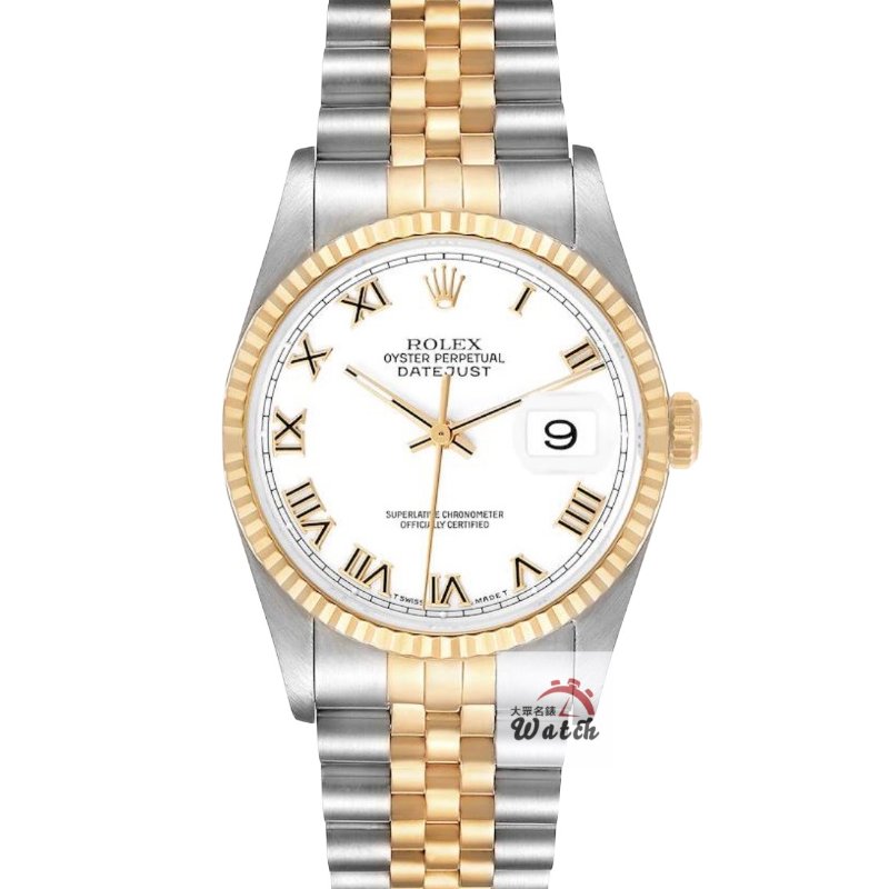 【大眾名錶】ROLEX勞力士16233 Datejust 蠔式日誌 白色面盤 羅馬時標 錶徑36mm 大眾名錶B1351-0