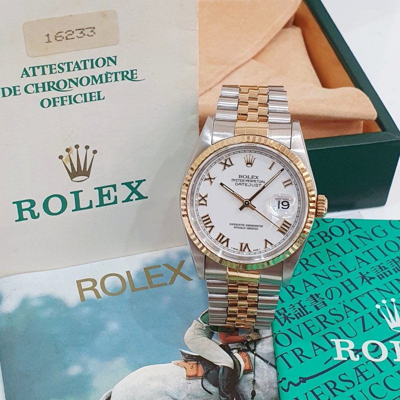 【大眾名錶】ROLEX勞力士16233 Datejust 蠔式日誌 白色面盤 羅馬時標 錶徑36mm 大眾名錶B1351-4