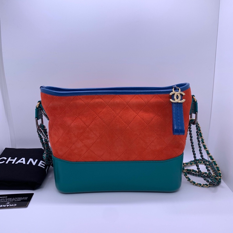香奈兒 CHANEL 拼色中號 流浪包 藍➕橘➕綠 麂皮-1