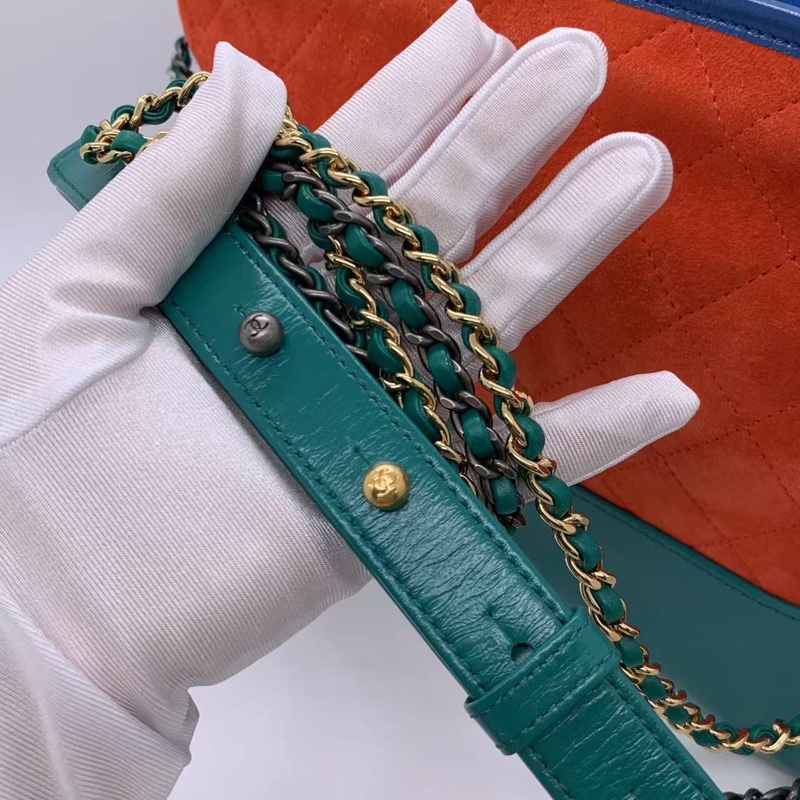 香奈兒 CHANEL 拼色中號 流浪包 藍➕橘➕綠 麂皮-9