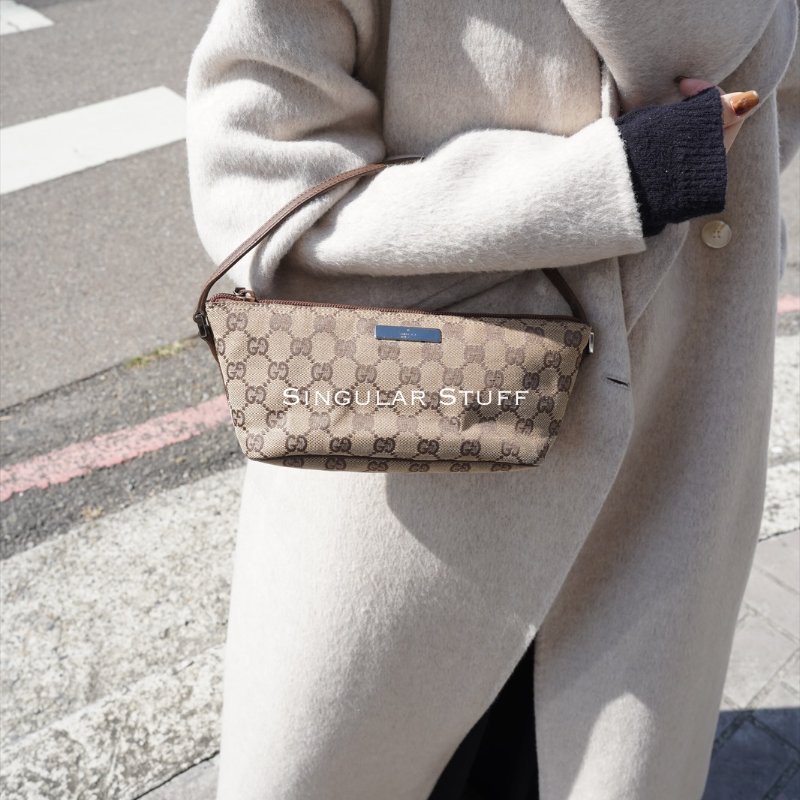 Gucci GG Monogram棕色皮革船型手拿包-3
