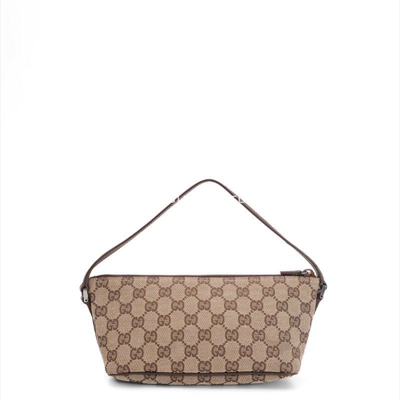 Gucci GG Monogram棕色皮革船型手拿包-8