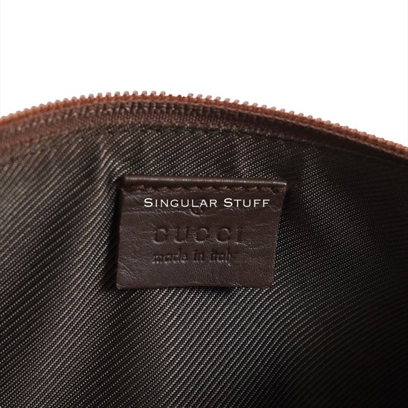 Gucci GG Monogram棕色皮革船型手拿包-13
