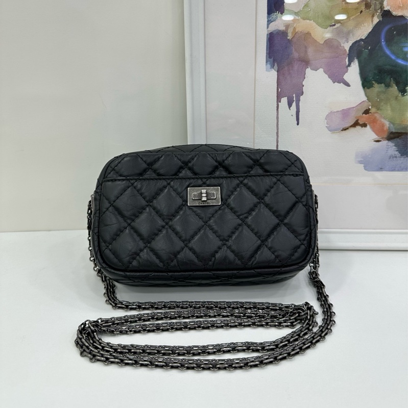 Chanel 香奈兒 2.55 黑銀相機包 25開-1