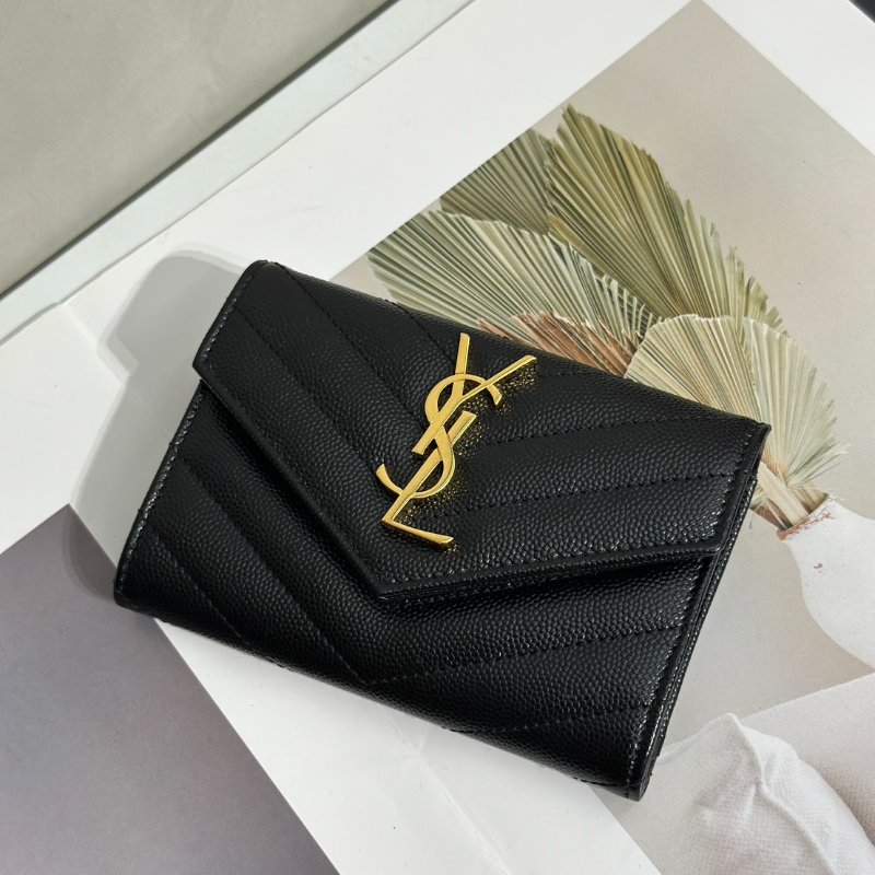 YSL 經典V紋粒面牛皮信封卡包 - 黑金-2