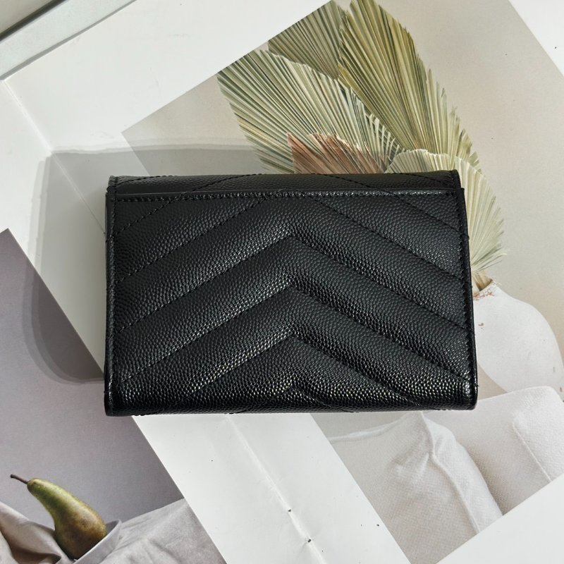 YSL 經典V紋粒面牛皮信封卡包 - 黑金-3