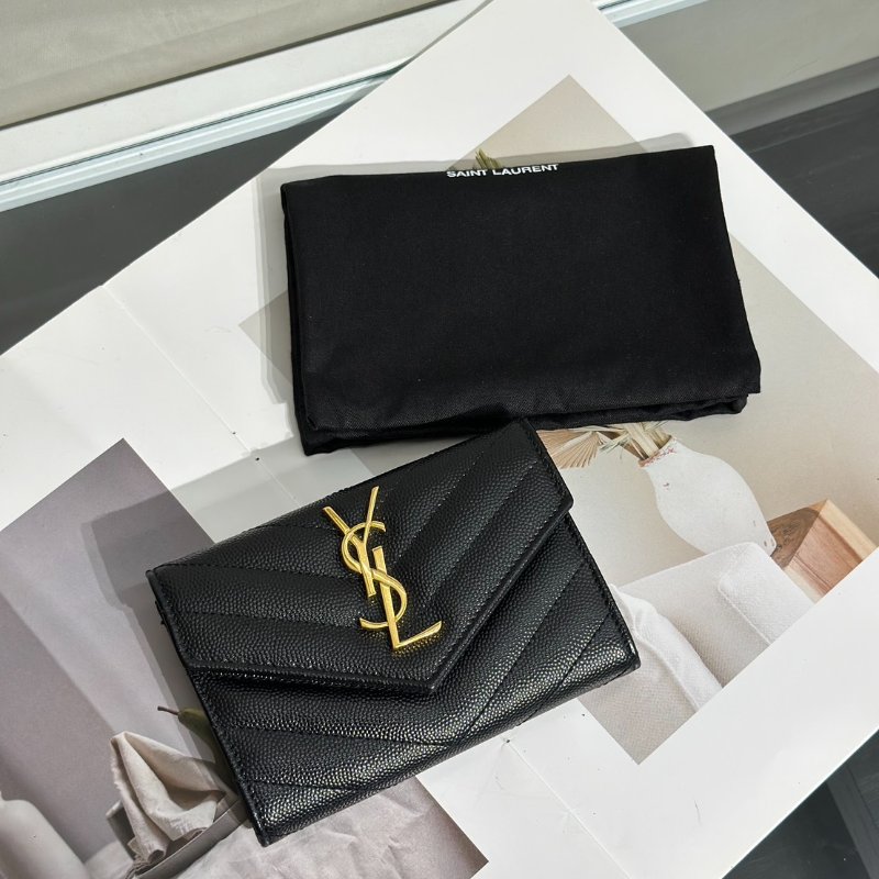 YSL 經典V紋粒面牛皮信封卡包 - 黑金-8
