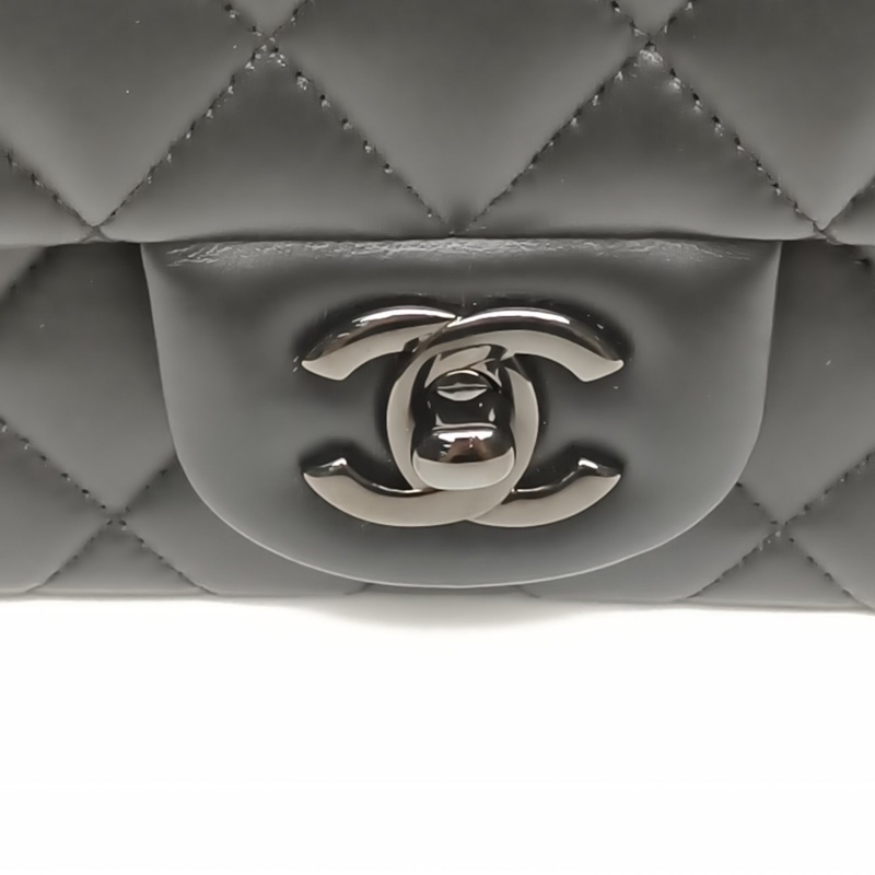 CHANEL CF口蓋包方胖子黑色羊皮晶片黑扣肩背包-4