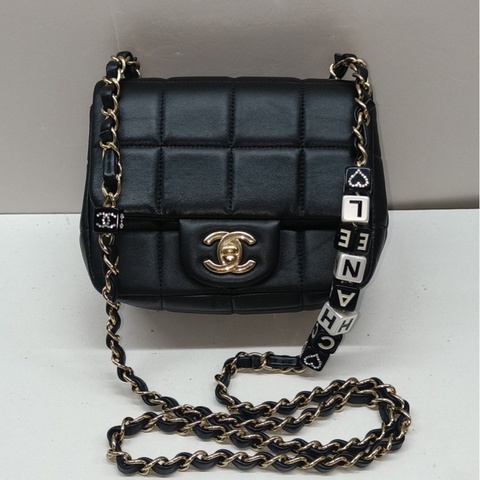 Chanel 黑金冰格骰子鏈條方胖子 芯片款
