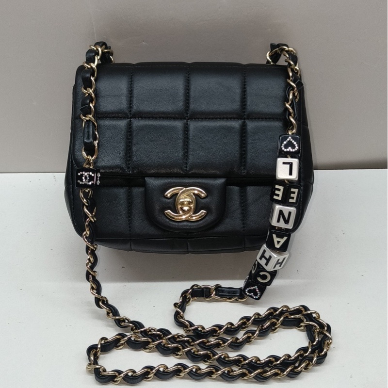 Chanel 黑金冰格骰子鏈條方胖子 芯片款-0