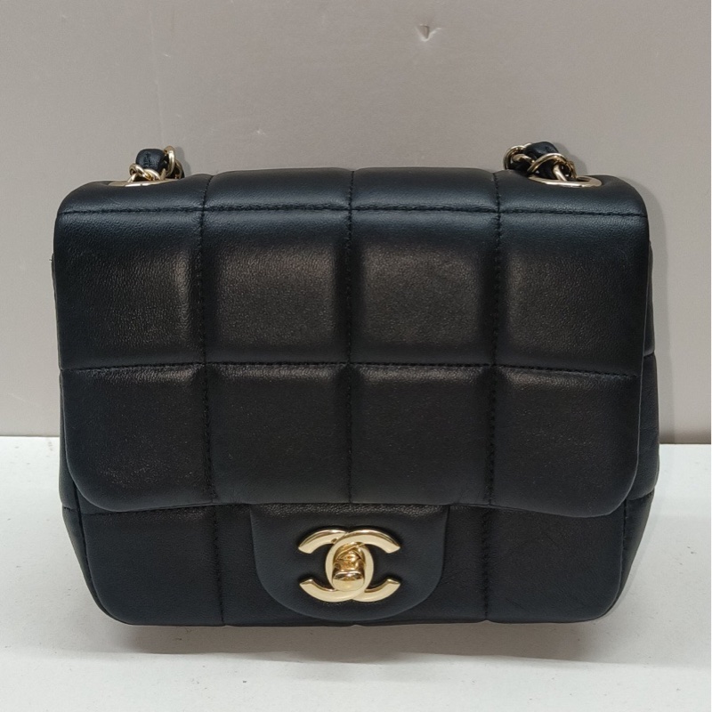 Chanel 黑金冰格骰子鏈條方胖子 芯片款-1