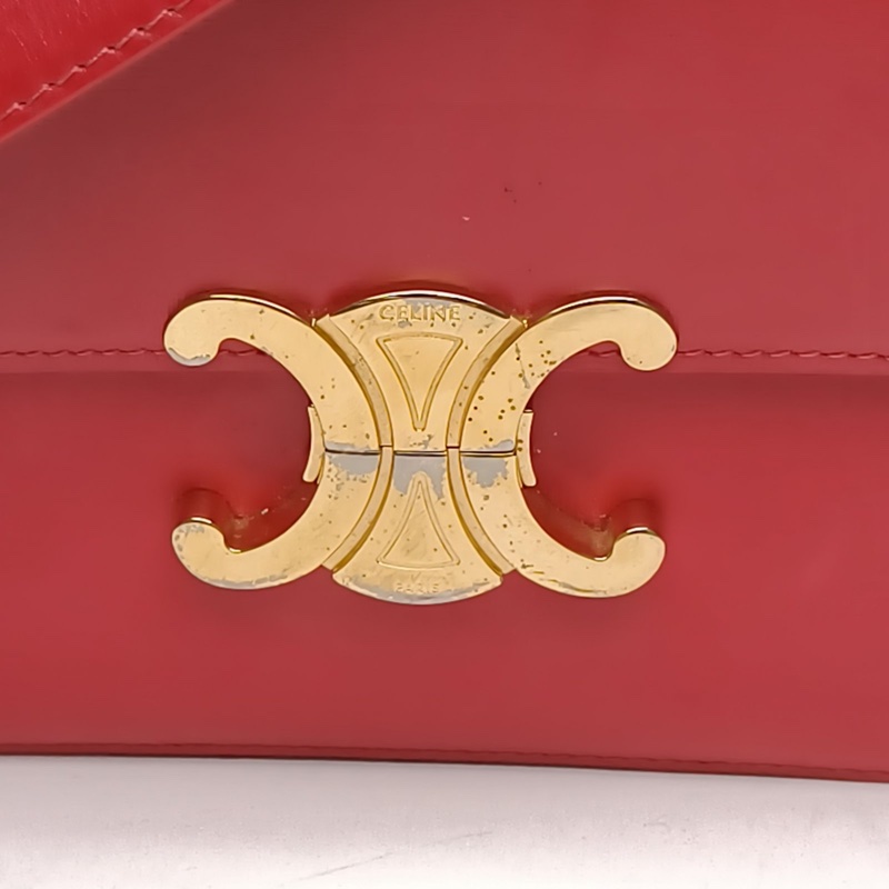 CELINE Triomphe凱旋門金屬鎖扣紅色牛皮金扣肩背包-4
