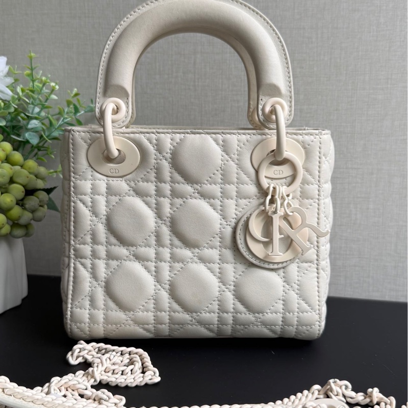 Dior/迪奧 霧面白三格戴妃包,編碼 2019 年-0