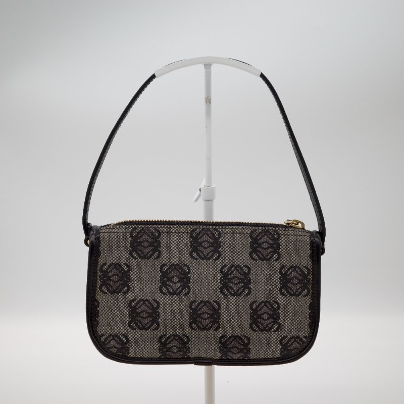 Loewe 羅威 小中古 鎖頭 經典花紋 帆布 藍黑色 麻將包 手提包-2