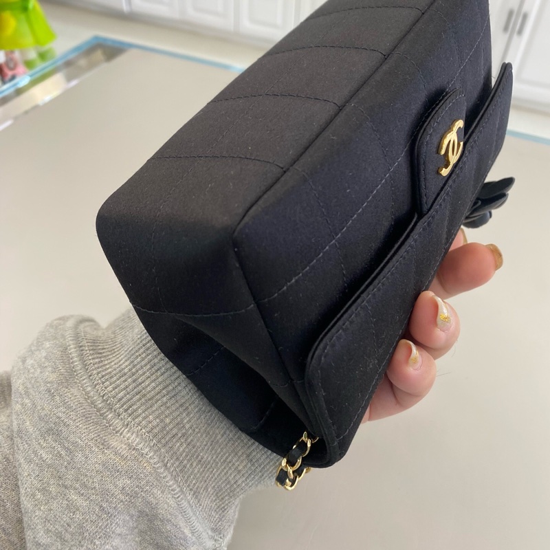 Chanel 香奈兒 冰格MiniCF綢緞帶山茶花金扣 鐳射13開絕版美物 極品成色-10