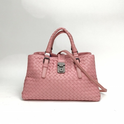 BOTTEGA VENETA Roma羅馬包小號粉色牛皮鎢鋼扣肩背包