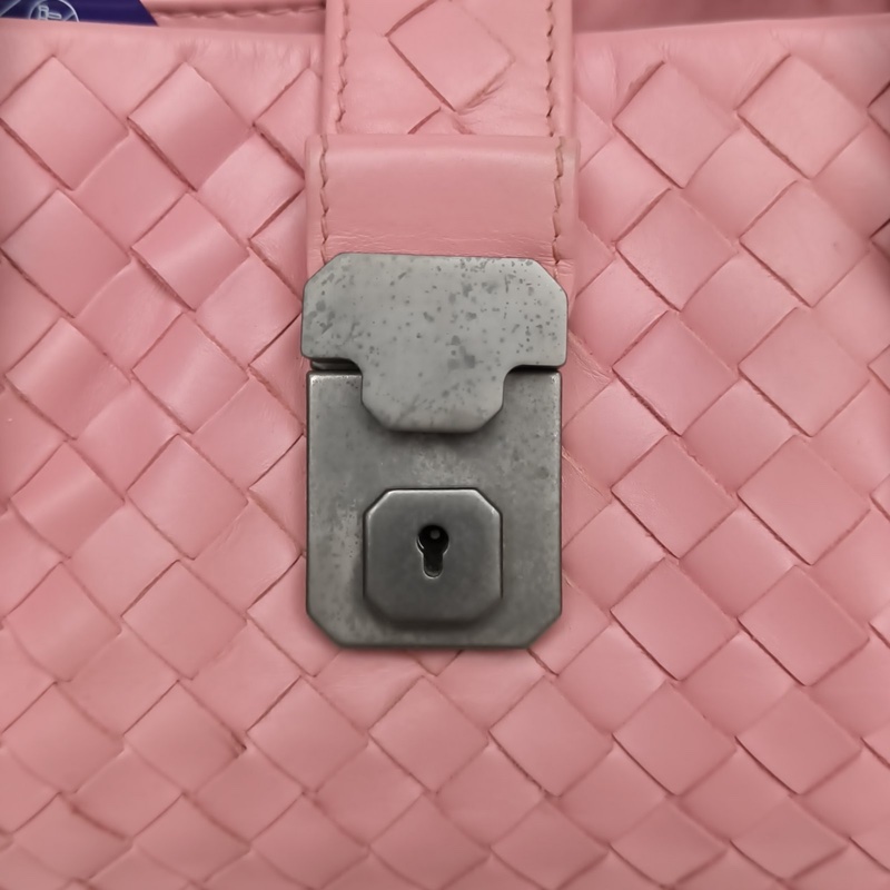 BOTTEGA VENETA Roma羅馬包小號粉色牛皮鎢鋼扣肩背包-5