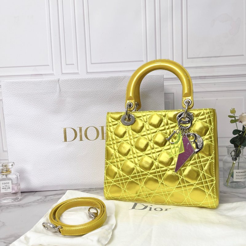 Dior Lady限定金色五格黛妃包 肩背手提包 24×20×12 99新配件塵袋-1