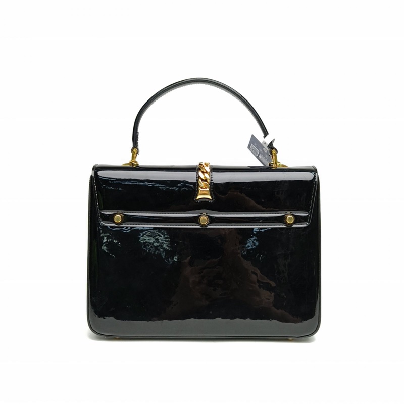 GUCCI 黑色漆皮金扣Sylvie鏈條盒子手提鏈條包-2