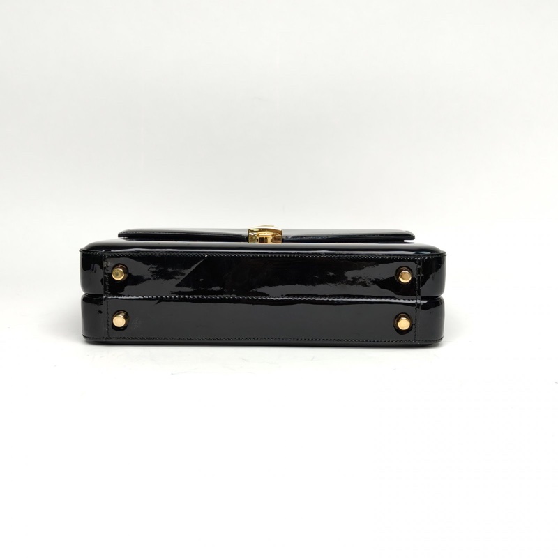 GUCCI 黑色漆皮金扣Sylvie鏈條盒子手提鏈條包-3