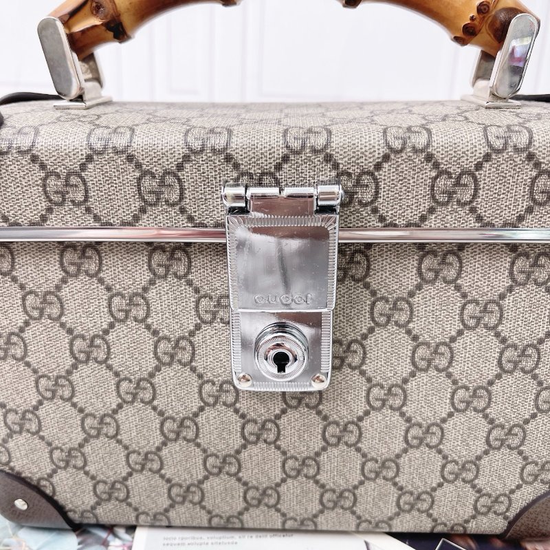 Gucci globe trotter秀款復古竹節小硬箱 化妝箱 24X9X16 98新配件肩帶 鑰匙 塵袋-4