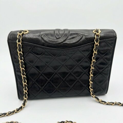 CHANEL Vintage 黑羊皮金扣鍊包