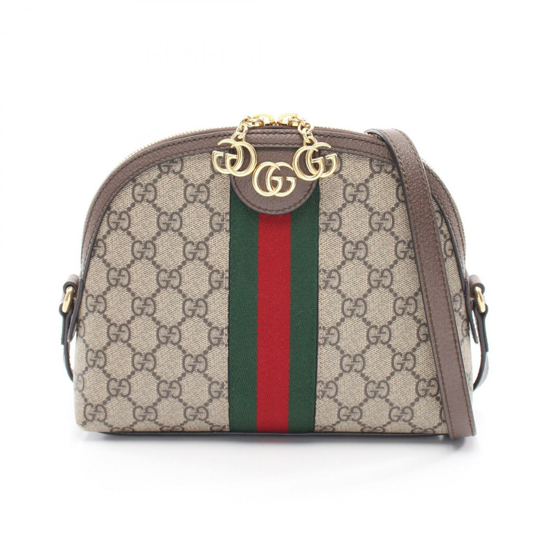 GUCCI Ophidia GG Supreme 單肩斜背包 499621 帆布皮革 米色 二手-0