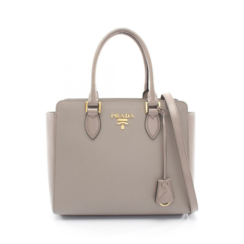 PRADA Logo 肩挎斜挎手提包,米色皮革,二手女款-0