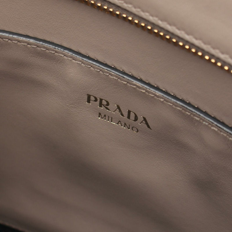 PRADA Logo 肩挎斜挎手提包,米色皮革,二手女款-3