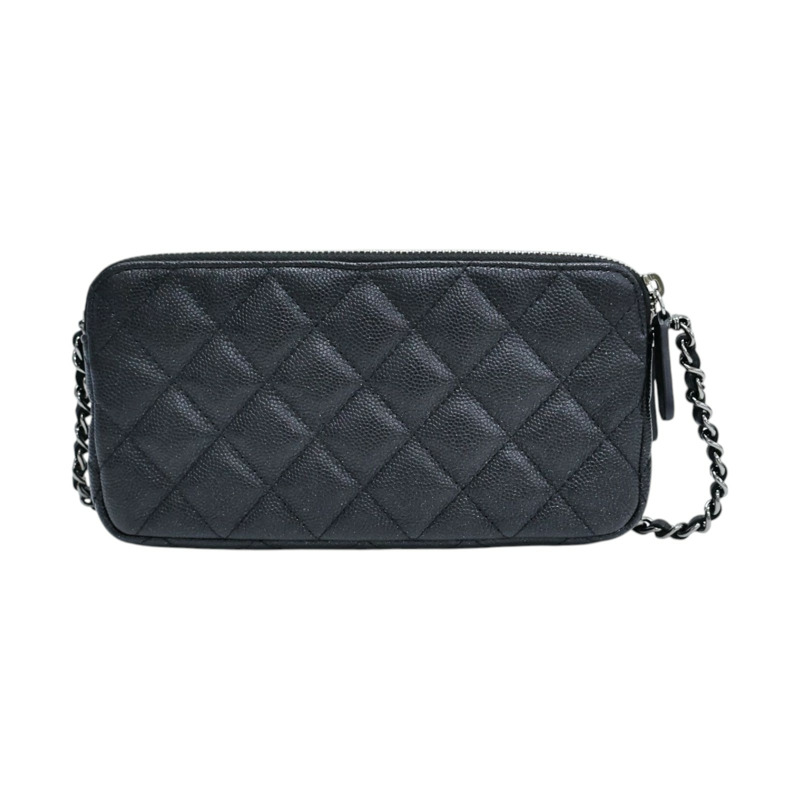 黑色 荔枝紋 牛皮 雙拉鏈條 小包 肩背包【CHANEL 香奈兒】 A82527-1