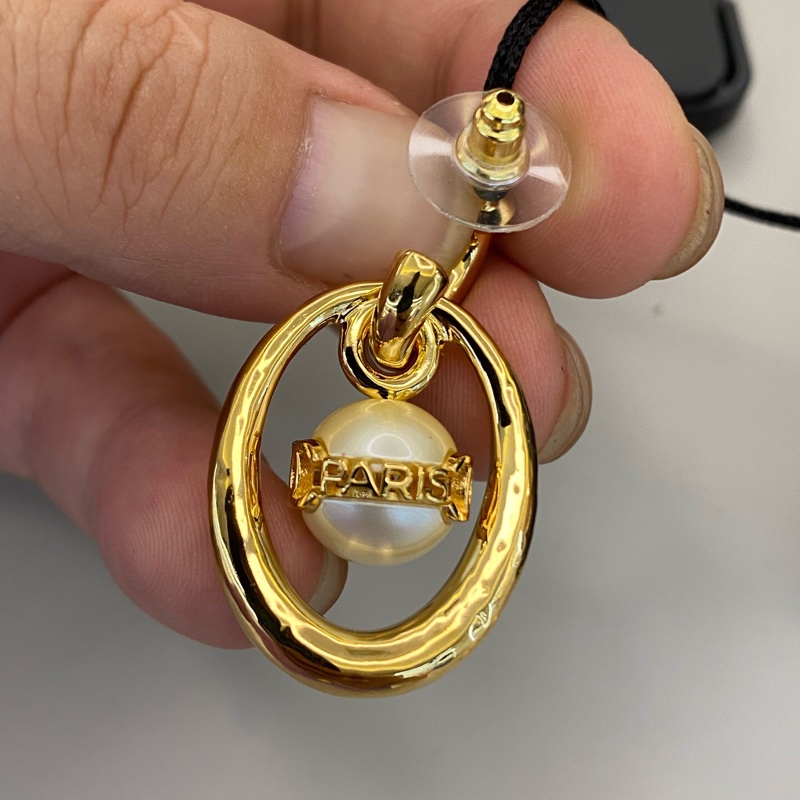 香奈兒CHANEL 23k經典雙C字母 復古金屬繞珍珠耳環-2