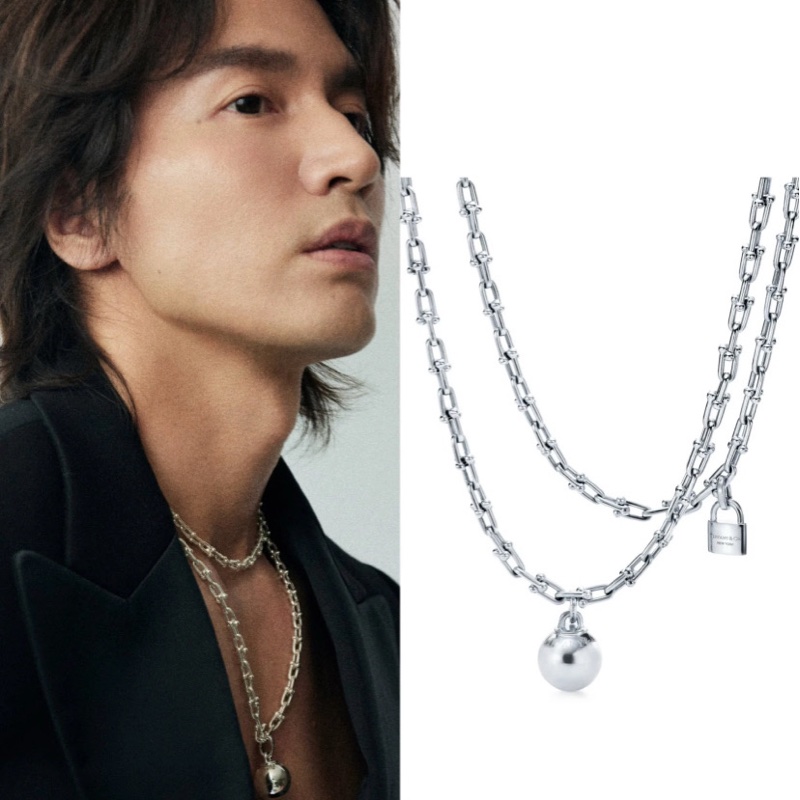 Tiffany蒂芙尼 HardWear系列純銀鎖頭珠珠吊墜馬蹄扣鏈條項鍊-1