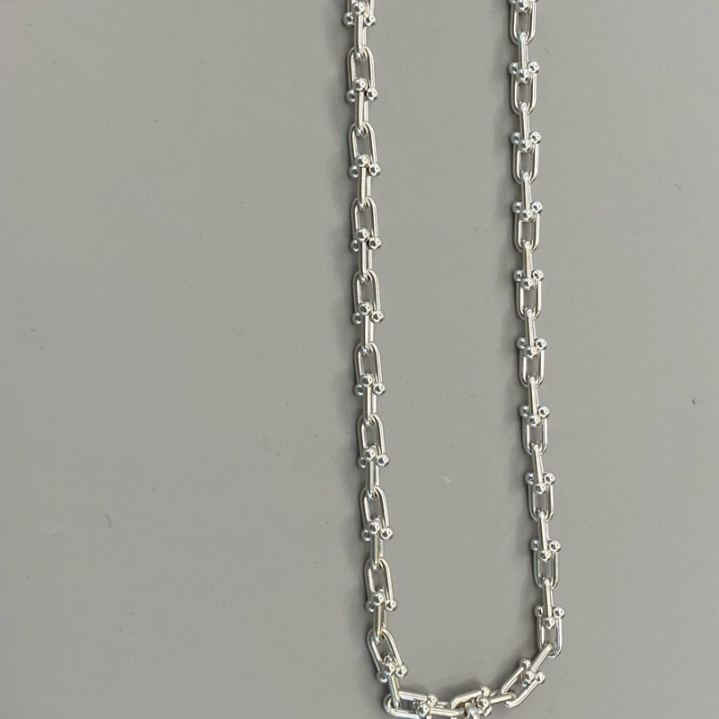 Tiffany蒂芙尼 HardWear系列純銀鎖頭珠珠吊墜馬蹄扣鏈條項鍊-8