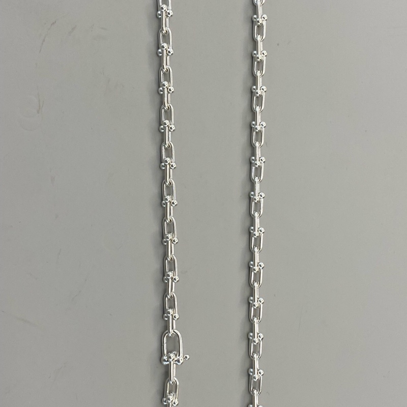 Tiffany蒂芙尼 HardWear系列純銀鎖頭珠珠吊墜馬蹄扣鏈條項鍊-9